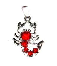 PENDANT/NECKLACE Small Bail Bright Red Rhinestones Scorpio Zodiac SCORPION