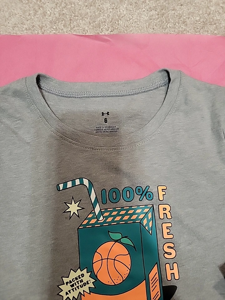 NWT Under Armour Girls Short Sleeve Basketball Tshirt Size 6 - Image 2 of 4