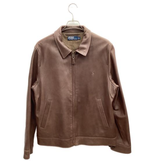 Polo Ralph Lauren giacca pelle biker pelle di agnello pony marrone uomo taglia LL