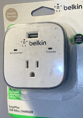 NEW BELKIN SURGEPLUS SURGE PROTECTED USB WALL CHARGER PLUS PLUG 10 WATTS 2.1 AMP