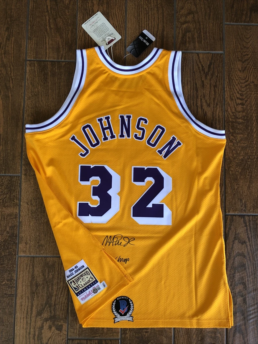 Magic Johnson Signed W Inscription Lakers Mitchell Ness Authentic Jersey BAS