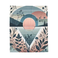 Velveteen Plush Blanket Home Decor Tranquil Geometric Garden Dusk