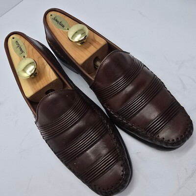 Melzan Brown Leather Slip On Loafers, Men display picture 1