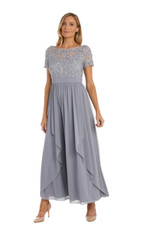 R M Richards Soutache Cascade Evening Gown Silver, 6 