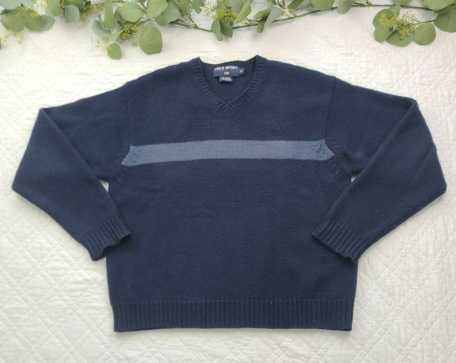 VTG Polo Sport Ralph Lauren V-Neck Wool Blue Pullover Sweater Hong Kong Size XL