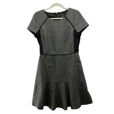 J. Crew Wool Blend Dress Size 8 Gray Short Sleeve Plaid Flutter A-Line Career