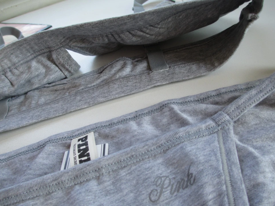VICTORIA'S SECRET PINK Cotton Bralette Bra and Panty Set Size L Gray Wireless VS - Image 3 of 4