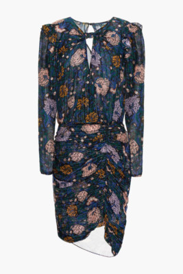 NEW Veronica Beard Peppa wrap-effect ruched floral-print Silk Dress 4 #D5590