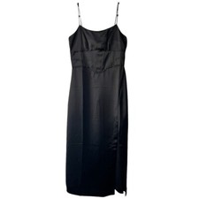 Jason Wu NWOT Women's Black Corset Bodice Spaghetti Strap MIDI Satin Dress Sz M