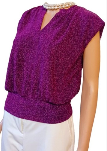 HAILEY & CO. Women's Purple  Blouse Size Small Sequin Stretchable V- Neck - Picture 3 of 10