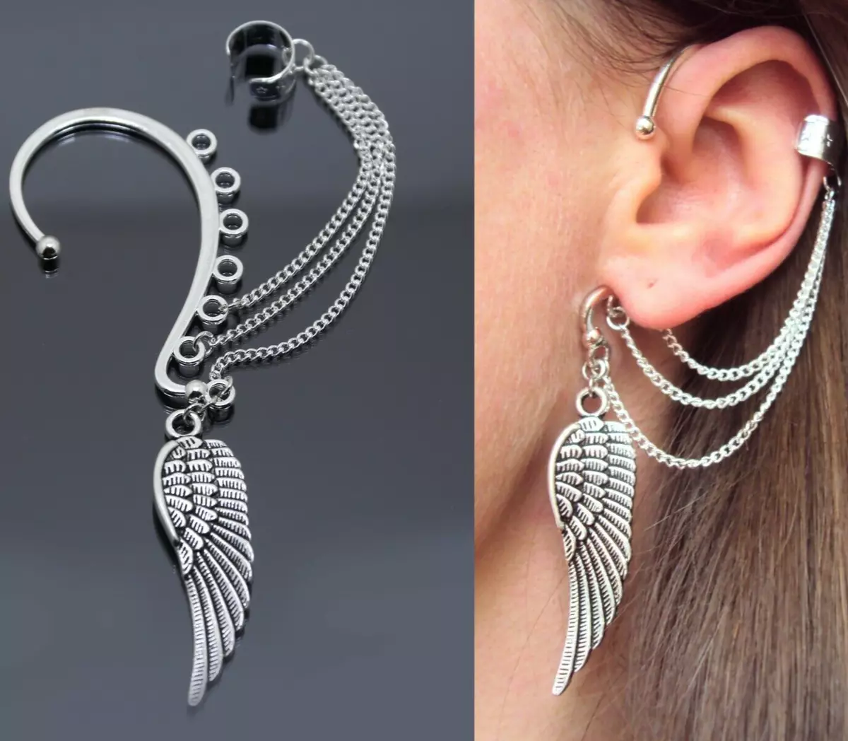 Wing Ear Cuff Silver Non Pierced Wrap Angel Wings Jewelry