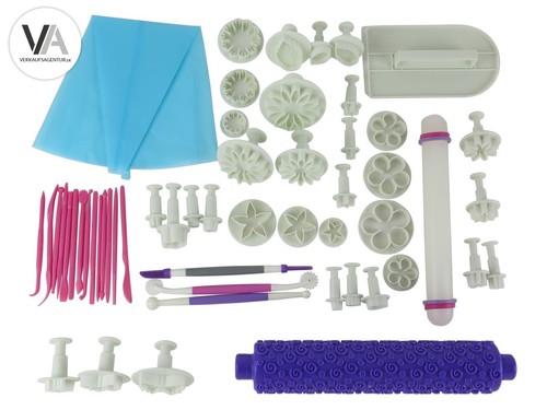 Anokay DIY 54-tlg Set Modellierwerkzeug Fondant Tortendeko Ausstechform Stempel