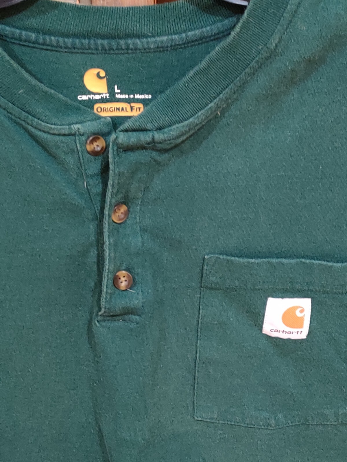 Carhartt Henley Original Fit Pocket Logo Long Sleeve Men's Sz Lrg Green