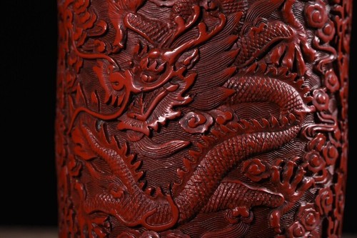 China Antique Vintage Lacquerware Carved Dragon Pattern Statue Nice Brush Pots  - Bild 4 von 10