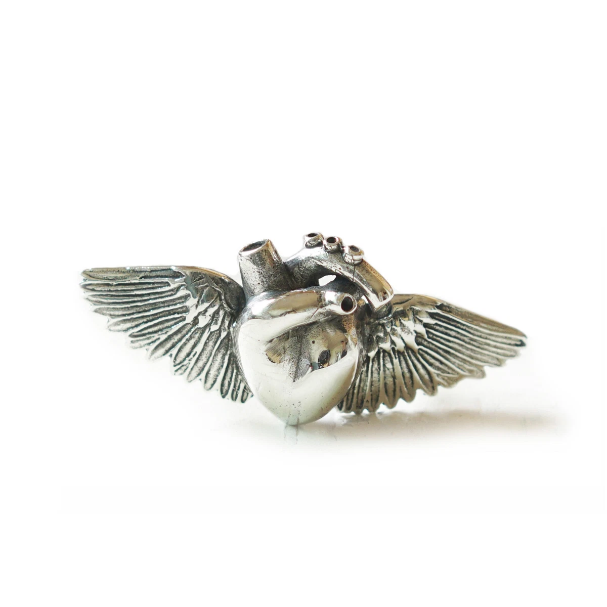 Human Heart Angel Wings ring silver 925 Anatomical Minimal gift her  Engagement