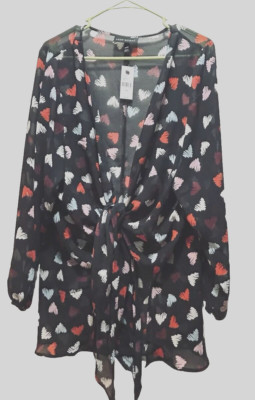 Lane Bryant NEW Women s Size 18/20 Tie Front Cover - Sheer Black W/ Hearts Cover