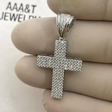 925  Solid Sterling Silver Cubic Zirconia Cross Pendant