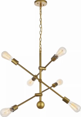 Living District LD8008D29BR Axel 6 Light 29  Brass Pendant Ceiling Light, Brass