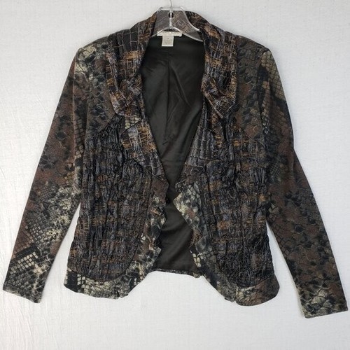 Alberto Makali Jacket Blazer Snakeskin Python Textured Ruffle size M Art-to-Wear - Picture 2 of 14