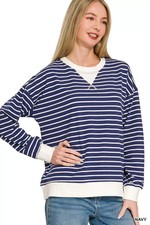 Zenana Contrast Striped Round Neck Sweatshirt
