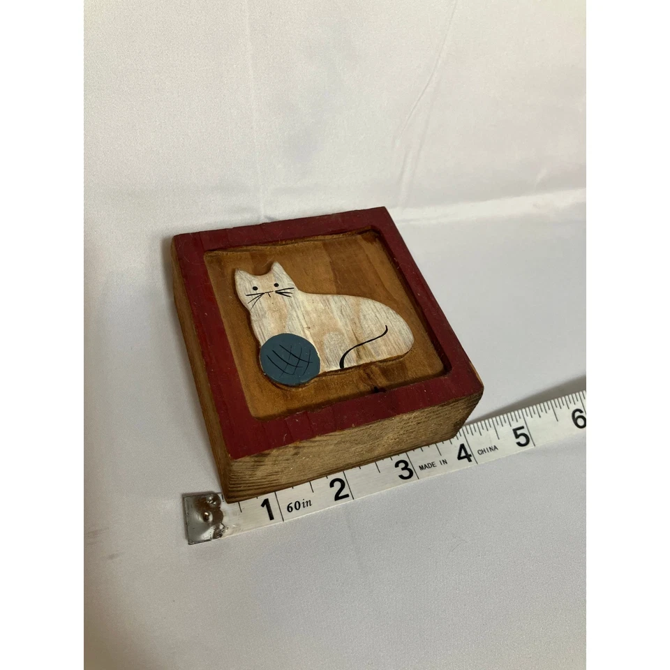 Wooden Cat with Yarn Block Decor Rustic Home Accent Shelf Sitter - Image 3 of 4