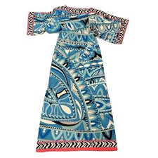 Emilio Pucci Firenze Caflan Maxi Dress Abstract Print 100% Silk Jersey Size 38