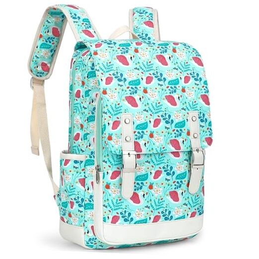 Cute Water Blue Swan Canvas Laptop Backpack Daypack Satchel
