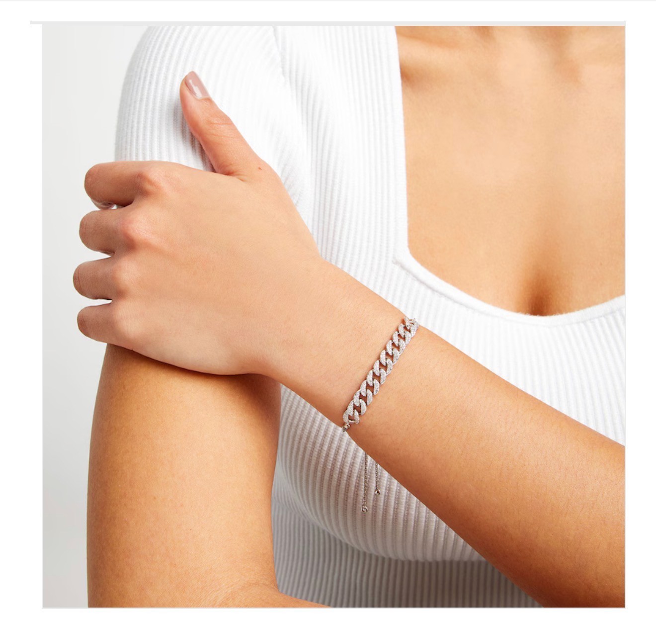 Diamond Interlocking Curb Link Bolo Bracelet (wom… - image 5