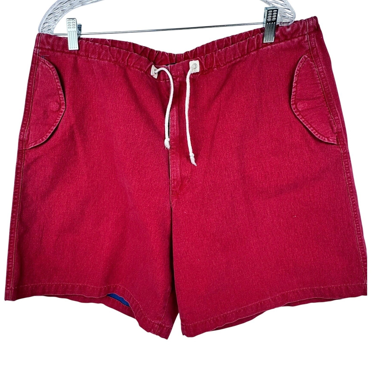 VTG Polo Ralph Lauren Red Canvas Drawstring Cargo Shorts Size 38