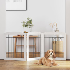 Free Standing Dog Gates for the House Stairs Doorways Indoor Foldable Wooden Sma