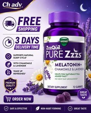 Vicks ZzzQuil PURE Zzzs Sleep Aid 72 Count Gummies Melatonin 2 mg -Exp: 05/27