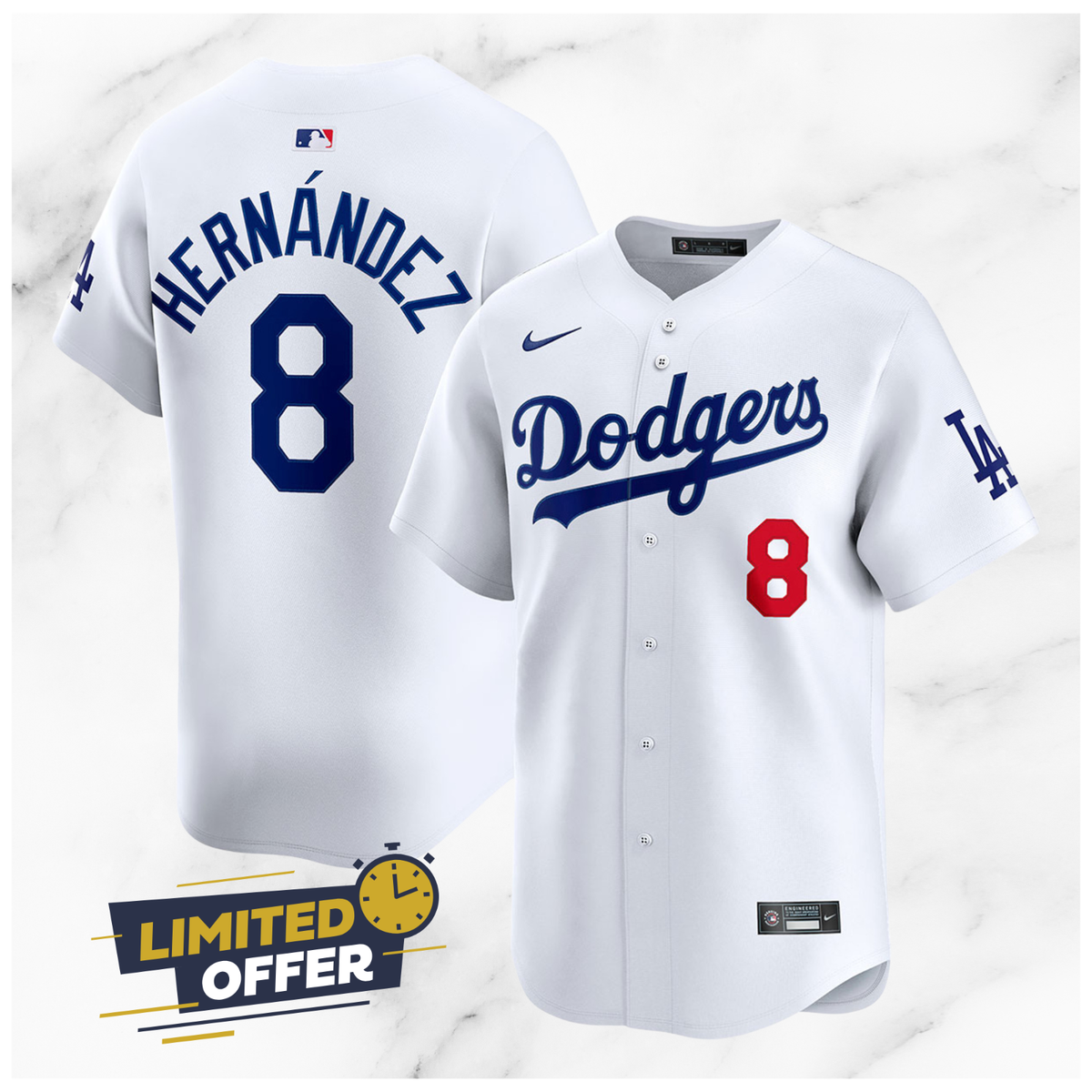 Men's Dodgers #8 Enrique Hernández White Number Front Cool Base