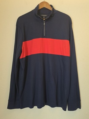 Banana Republic Luxury Touch 1/4 Zip Mens XL Navy Blue Red Colorblock Nautical