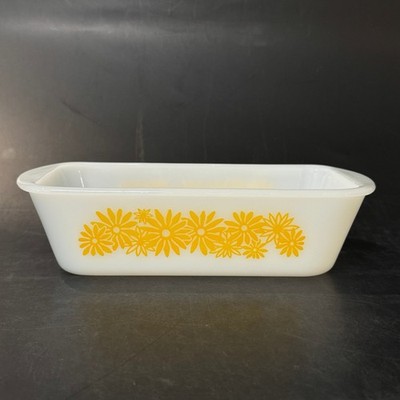 Vintage Yellow Daisy Glasbake Ovenware 1.5QT Loaf Pan Dish No 522 USA EUC