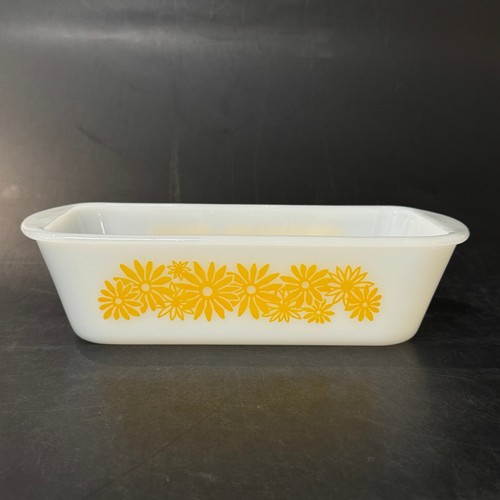 Vintage Yellow Daisy Glasbake Ovenware 1.5QT Loaf Pan Dish No 522 USA EUC