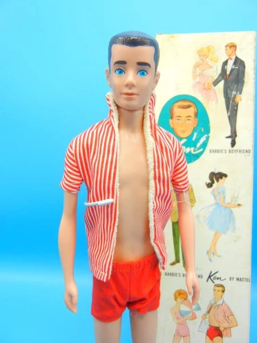 Vintage Mattel Barbie KEN Doll 1962 Painted Brown Hair Swim Trunks Original Box