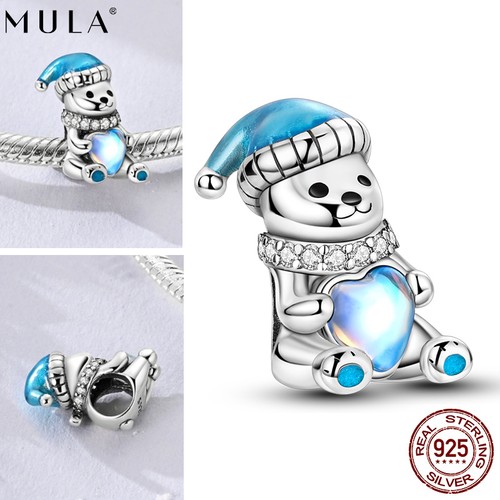 MULA Fine 925 Sterling Silver Charm 5A CZ Polar Bear Heart for Women Bracelet