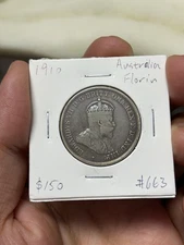 1910 Florin Silver First Issue AUSTRALIA Edward VII Coin Rare Low Mintage