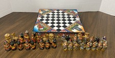 Vintage Handmade Chess Set Aztec Mayan Incas VS Spanish Conquistadors 10x10"