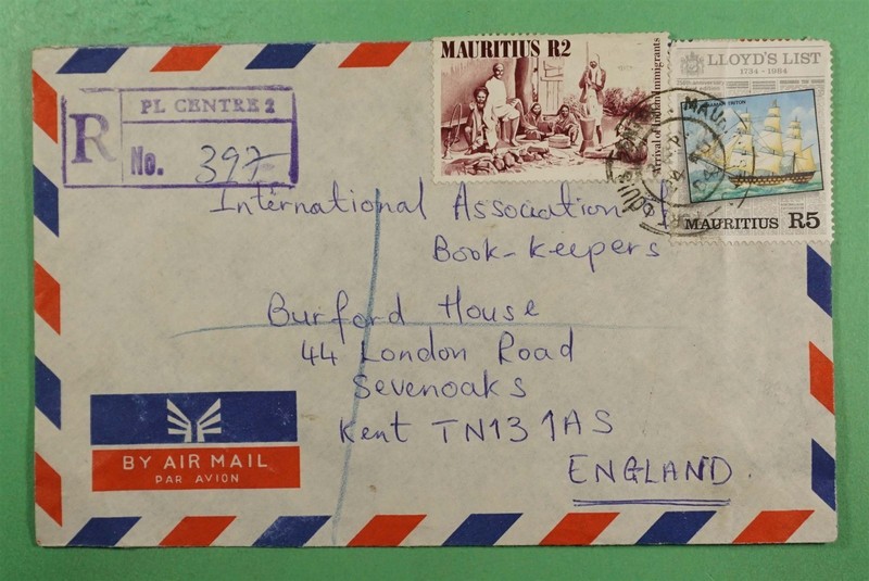 DR WHO 1984 MAURITIUS REGISTERED AIRMAIL PORT LOUIS CENTRE TO ENGLAND R45011
