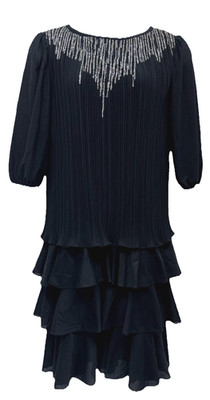 Vintage Sandi Dee Women Size 13/14 Pullover 3/4 Sleeve Tiered Ruffle Shift Dress
