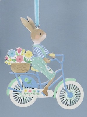 Gisela Graham Junge Hase fährt Fahrrad Holz Hängedeko 