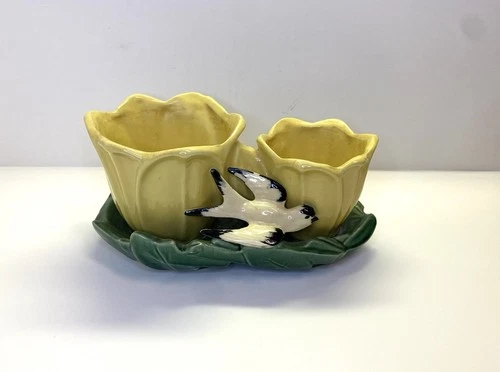 McCOY ART POTTERY Double Tulip Bird Flower Pot Planter 1940's Vintage