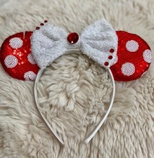 Custom White and Red Polka Dot Bow,Sequin Headband