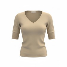 Melissa Paige Sweater Knit Top Pumice Stone V-Neck Short Sleeve Women Small