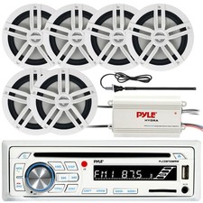 Bluetooth Pyle USB Marine White Radio, 4CH Amp, Antenna, 6x 6.5" Marine Speakers
