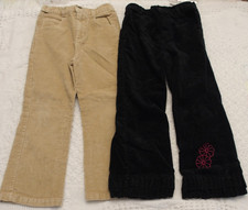 2 Pairs Liz Claiborne 5 Girls Pants Velour Tan Black Back Elastic Waist Flowers