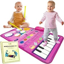 2-in-1 Baby Musical Mat Floor Piano Mat Drum Set for Toddlers 1-3 Baby ...