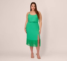 Adrianna Papell Stretch Crepe Midi Dress Green Plus Size 18W NWT