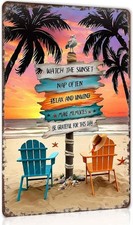 Beach Sunset Seagull Signpost Motivational Tin Metal Signs Home D cor 8x12